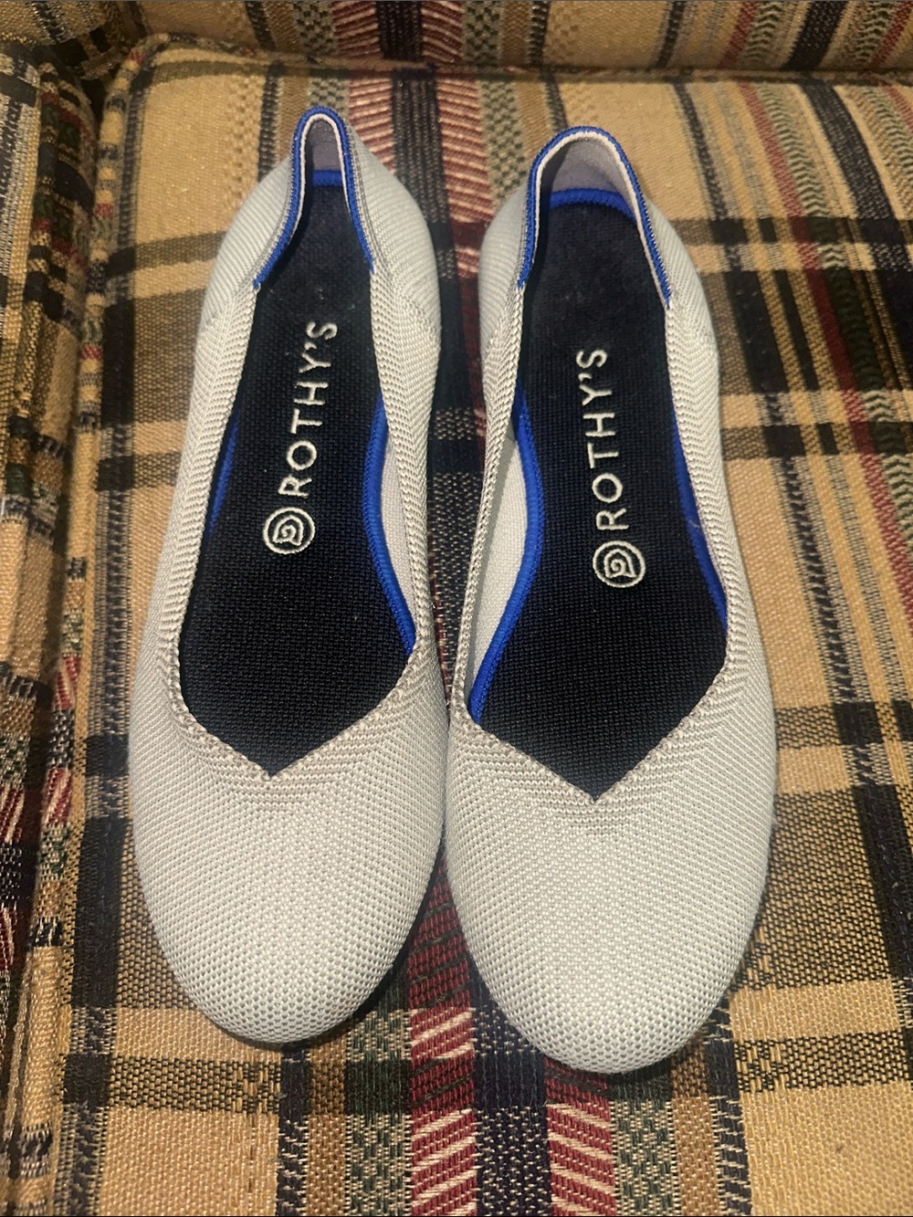Rothy’s The Flat Gray Knit Ballet Flats Blue Trim Women’s Size 9